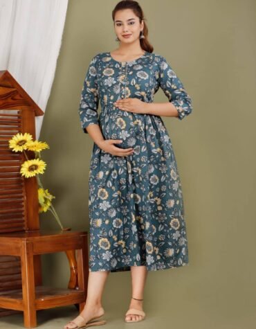 Buy Mom&Bae Women's Printed Flared Anarkali Maternity Dress, Feeding Kurti  with Concealed Zip (M, Orange) at Amazon.in