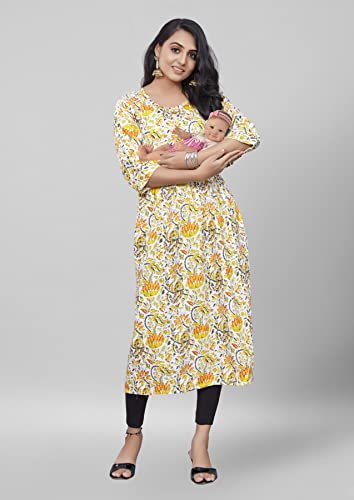 Buy Mom&Bae Women's Printed Anarkali Maternity Dress & Feeding Kurti with  Concealed Zip (M, Dark Blue) at Amazon.in