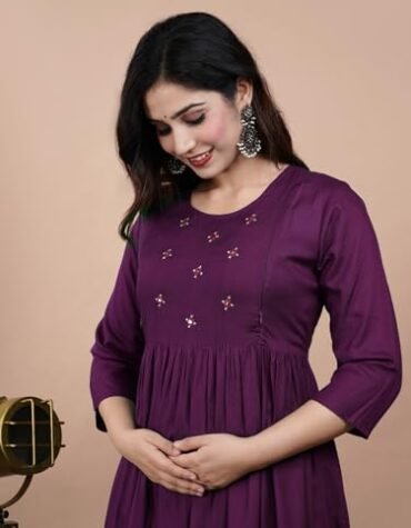 Women Rayon Anarkali Maternity Feeding Kurti with Embroidery Work